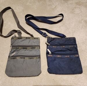 Bundle of 2 LeSportsac Crossbody Travel Bags Grey And Navy Blue